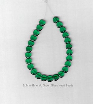 Emerald green Glass Heart shaped beads